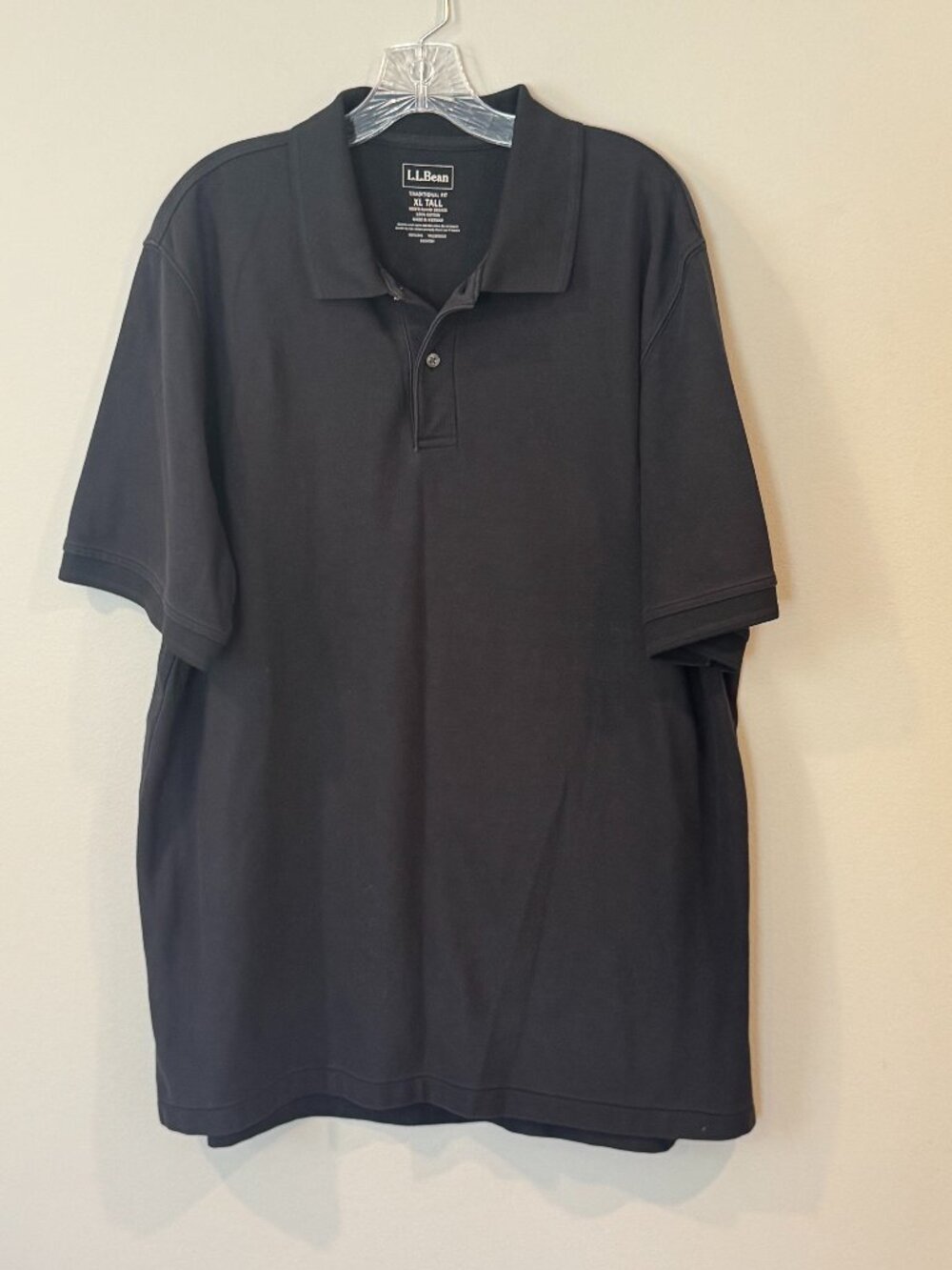 LL Bean Polo Shirt Mens XL Tall Black Traditional Fit Cotton Short Sleeve